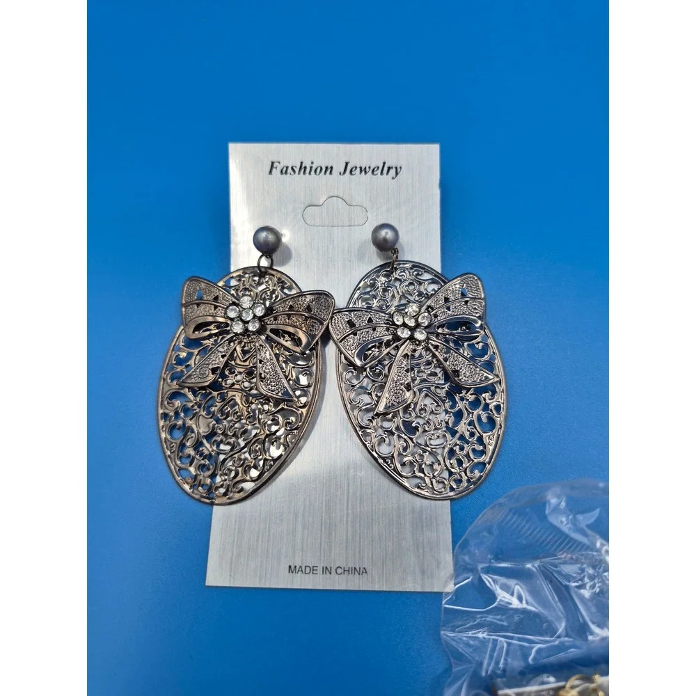 Fashion Earrings Lot 5 Pairs Multicolor Animal Print Filigree Crystal Statement